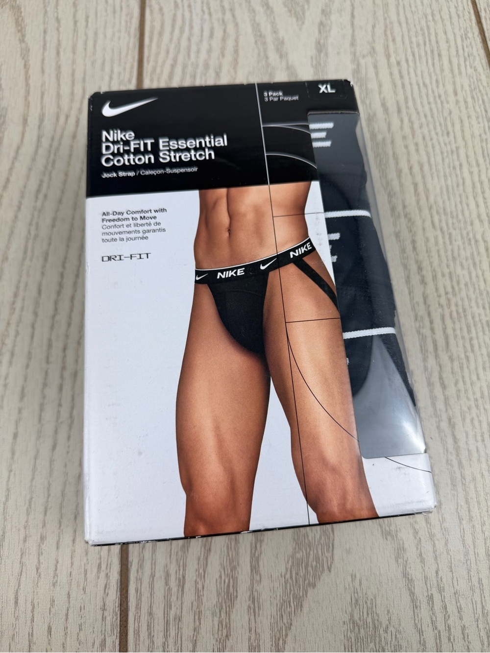 Nike Men's Dri-FIT Essential Cotton Stretch Jock Strap 3 Pack XL Black $42.50